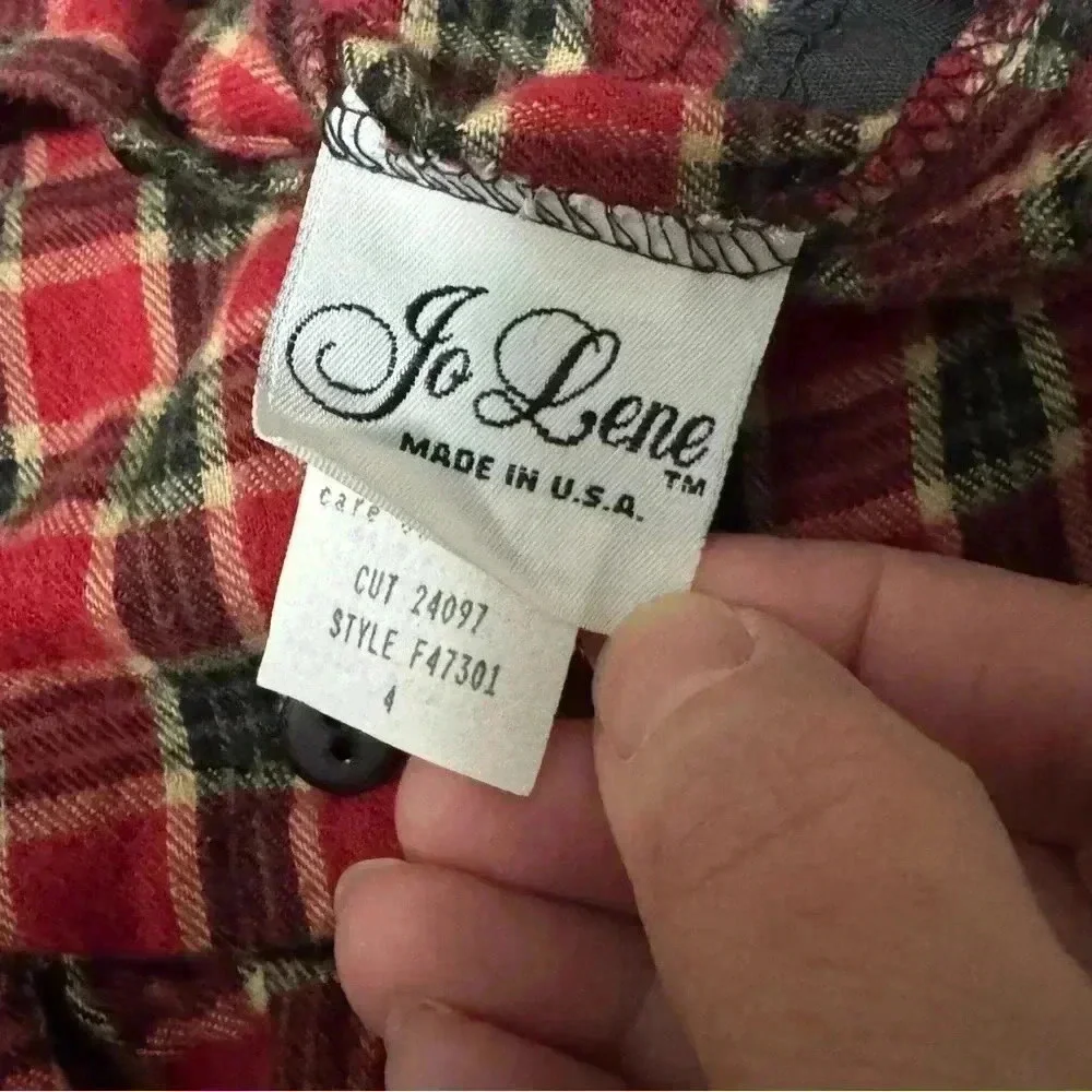 Vintage JO LENE Holiday Dress Girl’s Size 4 Portrait Plaid with Velvet Trim USA